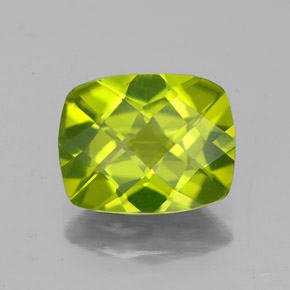 2.72 ct Green Peridot Gemstone, Peridot Gem in Cushion Checkerboard Shape for Sale.