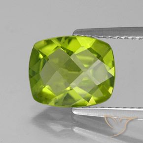 2.57 ct Green Peridot Stone, Natural Peridot in Cushion Checkerboard Shape for Sale