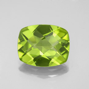 3.48 ct Green Peridot Gemstone, Peridot Gem in Cushion Checkerboard Shape for Sale.