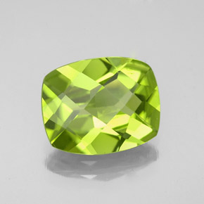 3.48 ct Green Peridot Stone, Natural Peridot in Cushion Checkerboard Shape for Sale