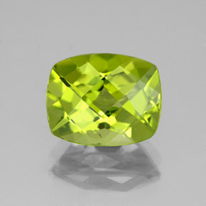 3.26 ct Green Peridot Gemstone, Peridot Gem in Cushion Checkerboard Shape for Sale.