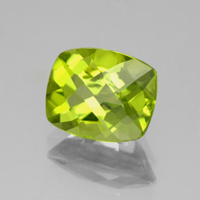 3.26 ct Green Peridot Stone, Natural Peridot in Cushion Checkerboard Shape for Sale