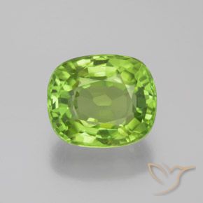 2.16 ct Green Peridot Gemstone, Peridot Gem in Cushion-Cut Shape for Sale.