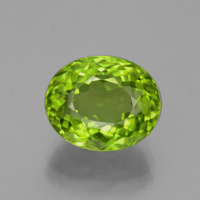 5.79 ct Green Peridot Gemstone, Peridot Gem in Oval Portuguese-Cut Shape for Sale.