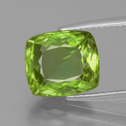 Lebendiges grün Peridot Edelstein - 4.9ct Kissenschliff (ID: 398233)
