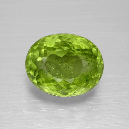 Ярко-зеленый Хризолит Камень - 4.7ct Овальная Португальская Огранка (ID: 399308)