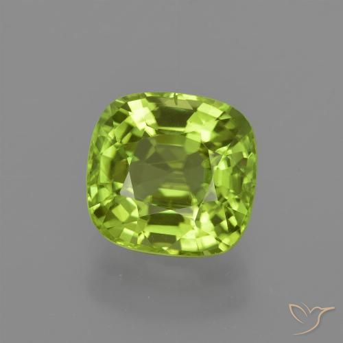 2.21ct Natural Medium Green Peridot, Cushion, VS
