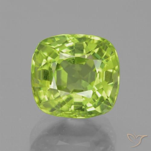 2.61ct Natural Light Lively Green Peridot, Cushion, VS