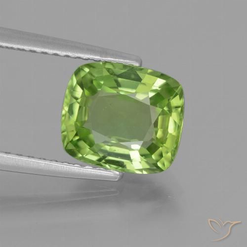 2.48 ct Green Peridot Gemstone, Peridot Gem in Cushion-Cut Shape for Sale.