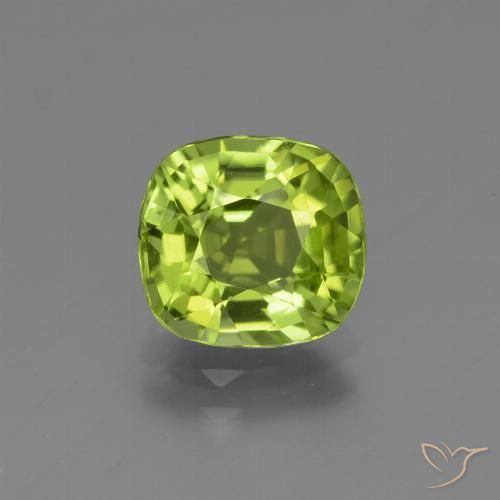 Péridot taille coussin de 1,95 ct, 8 x 7,4 mm du Myanmar, Photo A