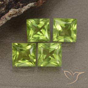 2.75 ctw Green Peridot Stones, Natural Peridot in Princess-Cut Shape for Sale