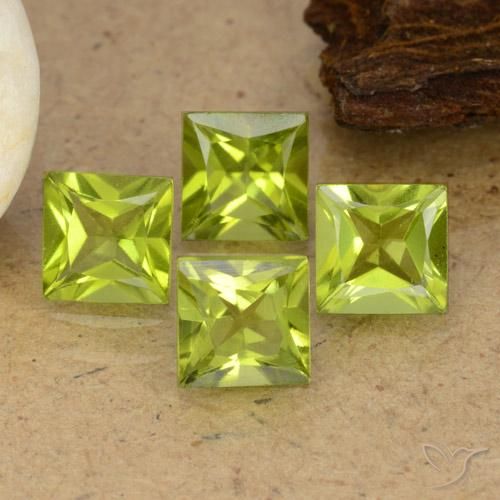 2.72 ctw Green Peridot Stones, Natural Peridot in Princess-Cut Shape for Sale