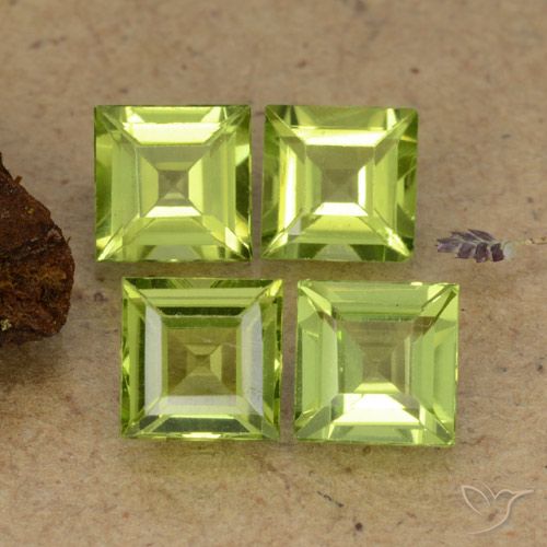 2.60 ctw Green Peridot Gemstones, Peridot Gems in Square Step-Cut Shape for Sale.