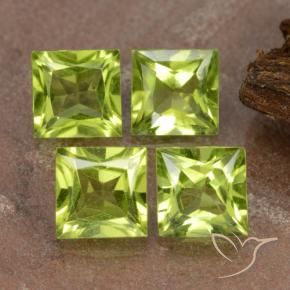 3.00 ctw Green Peridot Stones, Natural Peridot in Princess-Cut Shape for Sale