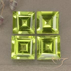 4.33 ctw Green Peridot Stones, Natural Peridot in Square Step-Cut Shape for Sale