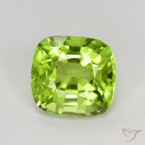 2.35ct Natural Medium Green Peridot, Cushion, VS