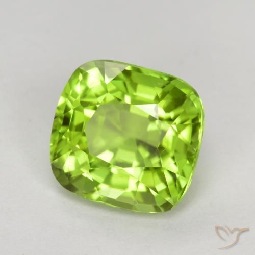 2.35 ct Green Peridot Stone, Natural Peridot in Cushion-Cut Shape for Sale