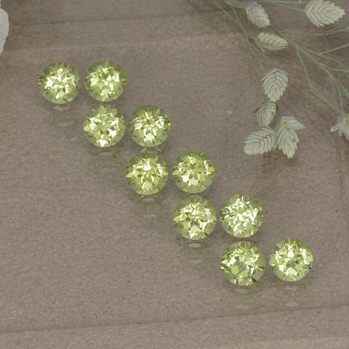 Lot of 10pc Round Light Green Peridot from China - Size 3mm, Weight 1.33ct total / avg. 0.13ct each, Mohs Hardness 6.5 - 7 suitable for daily wear jewelry, Photo A