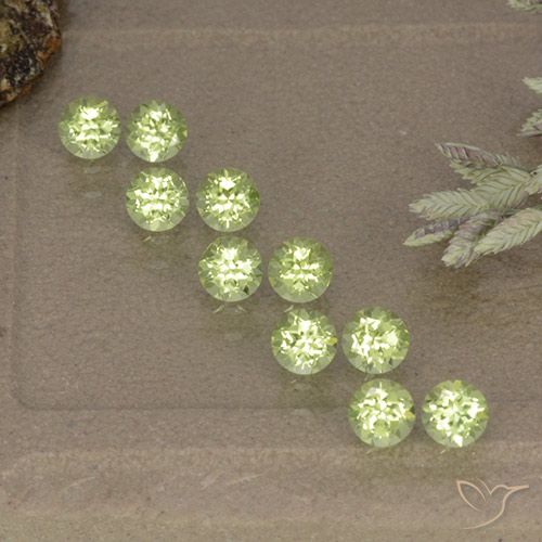 10pc Round Green Peridot Lot from China - Weight 1.32ct total / avg. 0.13ct each, Size 3mm, Color: Light Green, Mohs Hardness 6.5 - 7 suitable for daily wear jewelry, Product ID: 498508, Photo A