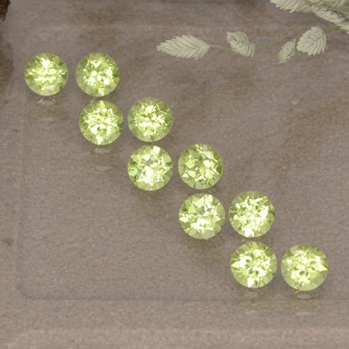 Lote de 10 piezas de Peridoto Amarillo limón claro Circular de China - Tamaño 3,1mm, peso 1,33 ct en total / promedio. 0,13 ct cada uno, dureza de Mohs 6.5 - 7 Adecuado para joyas de uso diario, Photo A