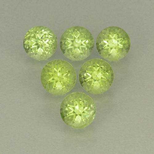 6pc 3.9mm Round Peridot Lot - 1.82ct total Weight / avg. 0.3ct each, Color: Lively Yellowish Green, Mohs Hardness 6.5 - 7 suitable for daily wear jewelry, Photo A