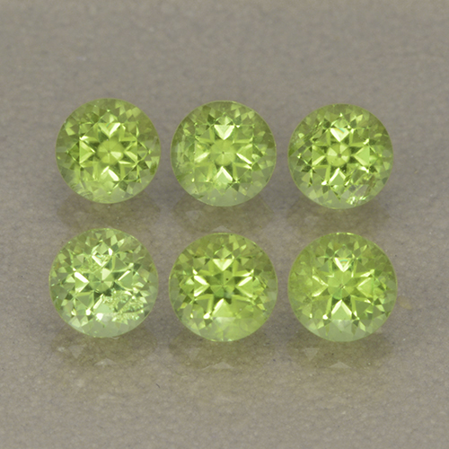 6pc 4mm Round Peridot Lot - 1.84ct total Weight / avg. 0.31ct each, Color: Lively Green, Mohs Hardness 6.5 - 7 suitable for daily wear jewelry, Photo A