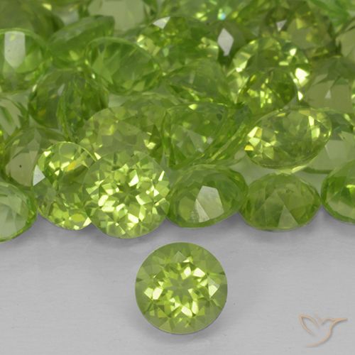 5,1mm runder grüner Peridot - in Größe: 5,1mm und Gewicht: durchschn. je 0,54 ct, verkauft nach Stück, Farbe: Mittelgrün, Reinheit: VVS-VS, natürlicher Unbehandelt Edelstein, Mohs-Härte 6,5 - 7 Geeignet für den täglichen Gebrauch im Schmuck, Photo A
