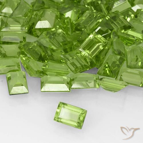 35.04 ctw Green Peridot Stones, Natural Peridot in Baguette Step Cut Shape for Sale