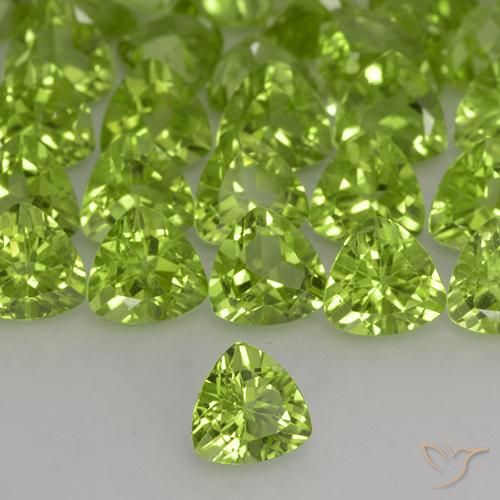 32.31 ctw Green Peridot Stones, Natural Peridot in Trillion Facet Shape for Sale