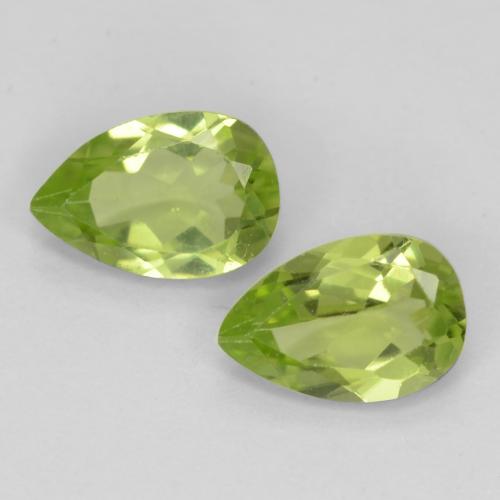 2pc Matching Pear Peridots in Size 6.1 x 4.1mm, Weight 0.85ct total / avg. 0.43ct each, Lively Green in VVS-VS Clarity, Natural untreated gemstone, Mohs Hardness 6.5 - 7 suitable for daily wear jewelry, Photo A