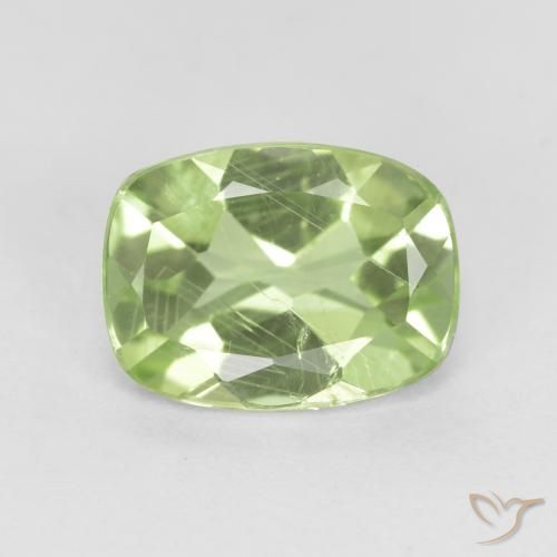 1.29ct Natural Pale Pear Green Peridot, Cushion, VS-SI