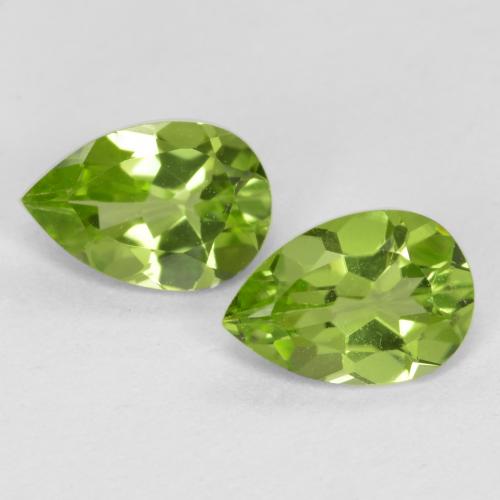 6.1 x 4.2mm Matching Pear Peridot Pair - Weight 0.84ct total / avg. 0.42ct each, Natural untreated Gemstone, Lively Green Color in VVS-VS Clarity, Mohs Hardness 6.5 - 7 suitable for daily wear jewelry, Photo A