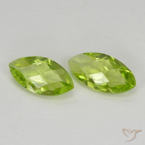 1.06 ctw Green Peridot Stones, Natural Peridot in Marquise Checkerboard (double sided) Shape for Sale