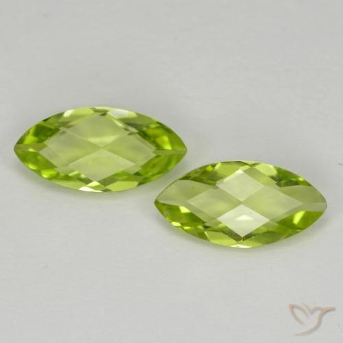1.06 ctw Green Peridot Stones, Natural Peridot in Marquise Checkerboard (double sided) Shape for Sale