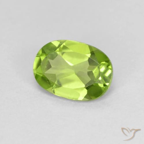 0.89 ct Green Peridot Stone, Natural Peridot in Oval Facet Shape for Sale
