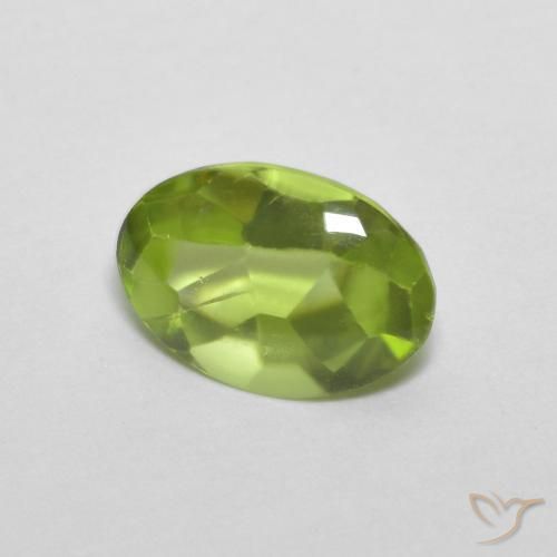 0.84 ct Green Peridot Stone, Natural Peridot in Oval Buff-Top Shape for Sale