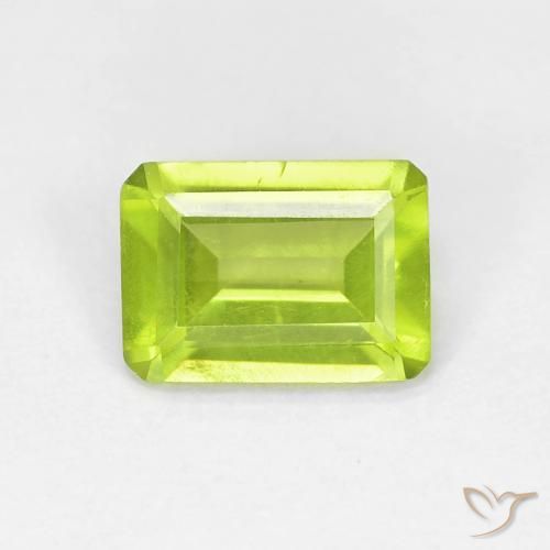 0.92ct Natural Yellowish Green Peridot, Emerald Cut, VS