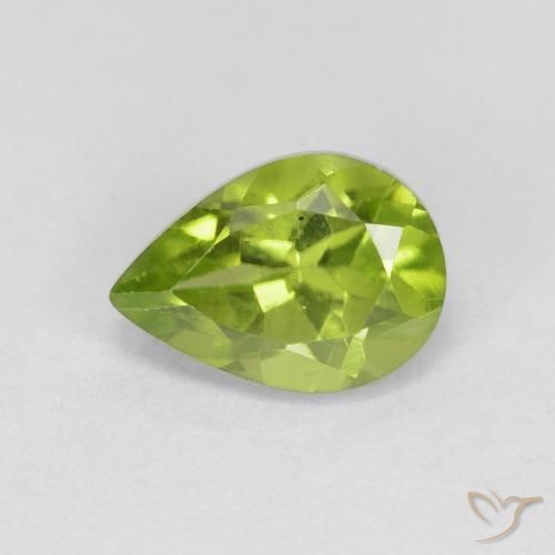 0.96ct Natural Medium Green Peridot, Pear Shape, VS