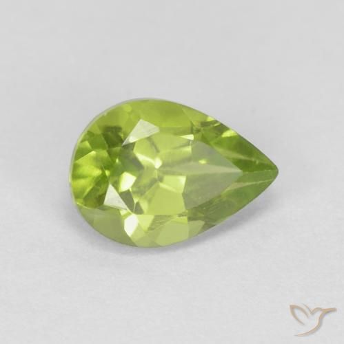 0.96 ct Green Peridot Stone, Natural Peridot in Pear Facet Shape for Sale
