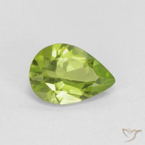0.78 ct Green Peridot Stone, Natural Peridot in Pear Facet Shape for Sale
