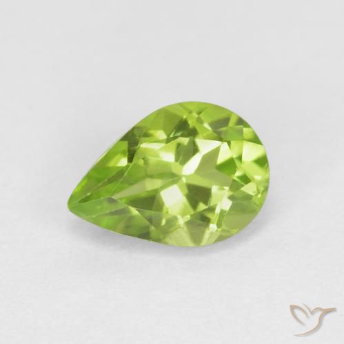 0.87ct Natural Medium Green Peridot, Pear Shape, VS
