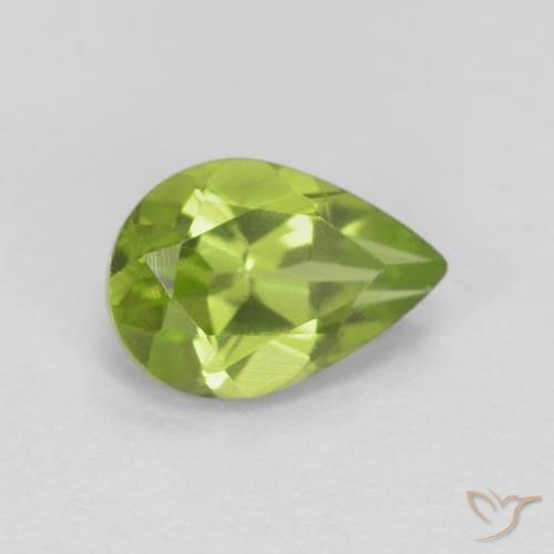 0.85 ct Green Peridot Stone, Natural Peridot in Pear Facet Shape for Sale
