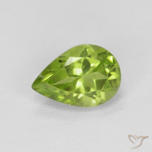 0.85ct Natural Medium Green Peridot, Pear Shape, VS