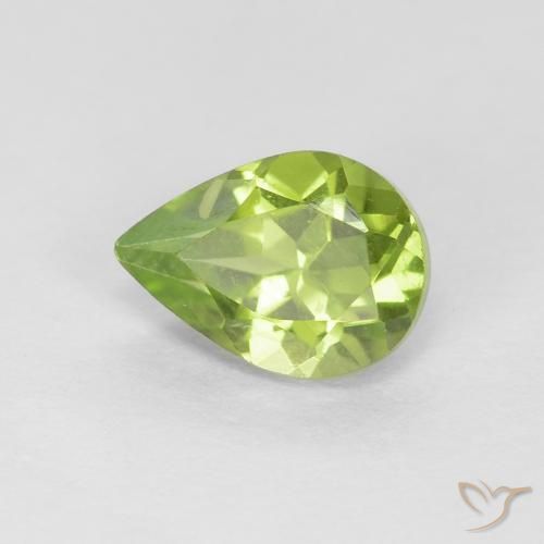 0.77 ct Green Peridot Stone, Natural Peridot in Pear Facet Shape for Sale