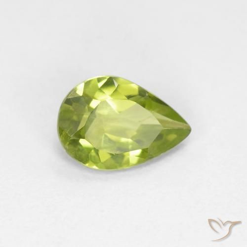 0.66 ct Green Peridot Stone, Natural Peridot in Pear Facet Shape for Sale