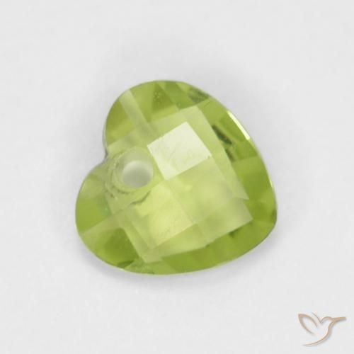 0.75 ct Green Peridot Stone, Natural Peridot in Half-Drilled Heart Checkerboard (double sided Shape for Sale