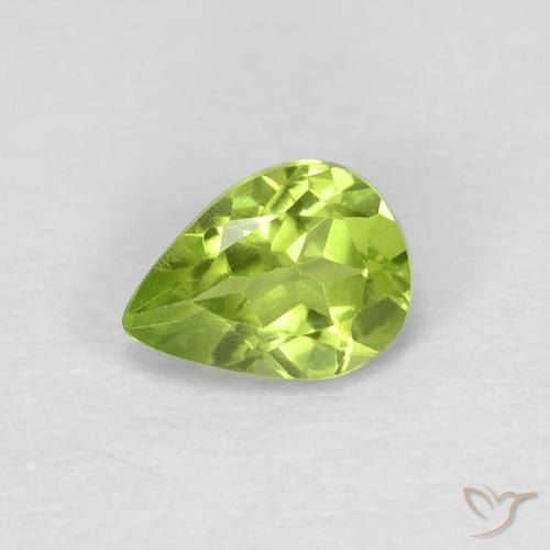0.68ct Natural Medium Green Peridot, Pear Shape, VS