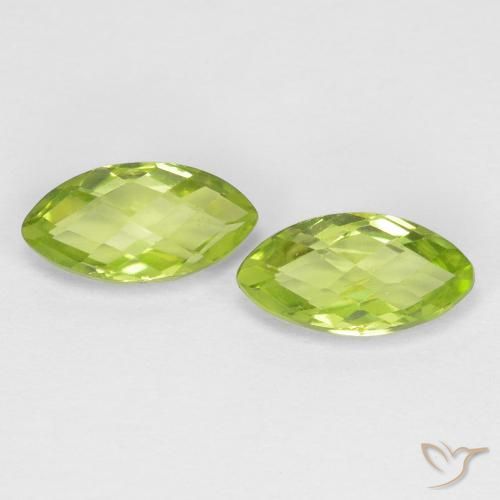 1.26 ctw Green Peridot Stones, Natural Peridot in Marquise Checkerboard (double sided) Shape for Sale