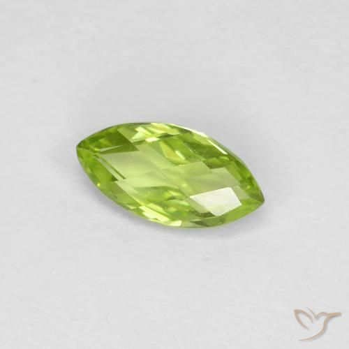 0.66 ct Green Peridot Stone, Natural Peridot in Marquise Checkerboard Shape for Sale