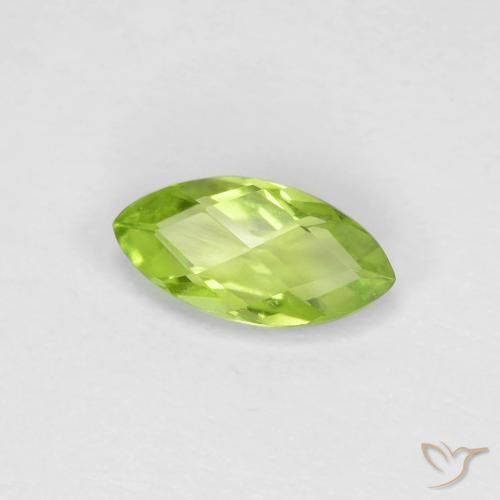 0.66 ct Green Peridot Stone, Natural Peridot in Marquise Checkerboard Shape for Sale